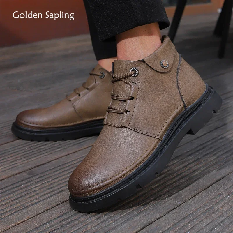 

Golden Sapling Fashion Boots Men Leather Tooling Shoes Classics Men's Winter Boot Leisure Work Shoe Retro Style Casual Footwear