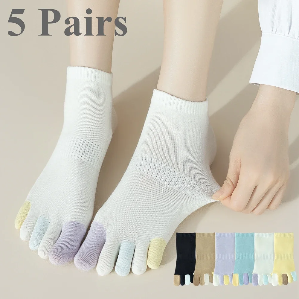 5 Pairs Anti-slip Toe Socks Women Five Finger Socks Cotton Low Cut Ankle Socks with Separate Fingers Yoga Pilates Socks Sports