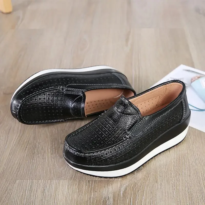 Genuine Leather Moccasins Women's Tendon Sole Shoes Slip-on Mom Shoes Casual Flat Shoes