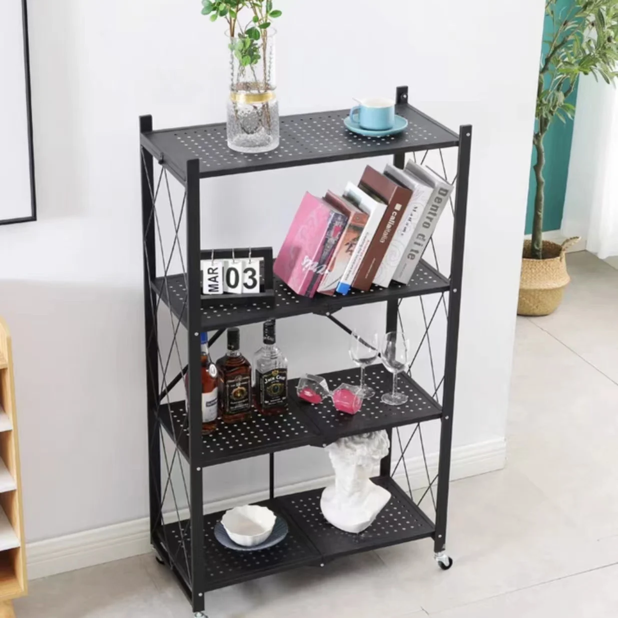 Foldable Large Iron Frame Storage Multifunctional Living Room Rack Multilayer Bookshelf Display Kitchen Storage Rack image 4
