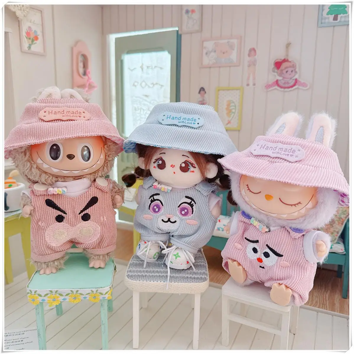 10cm Kawaii Idol Doll Clothes Cartoon Piggy Bear 3pcs Set DIY Can Changing Clothes Game for Girls Gifts Cute Soft Kids Toys