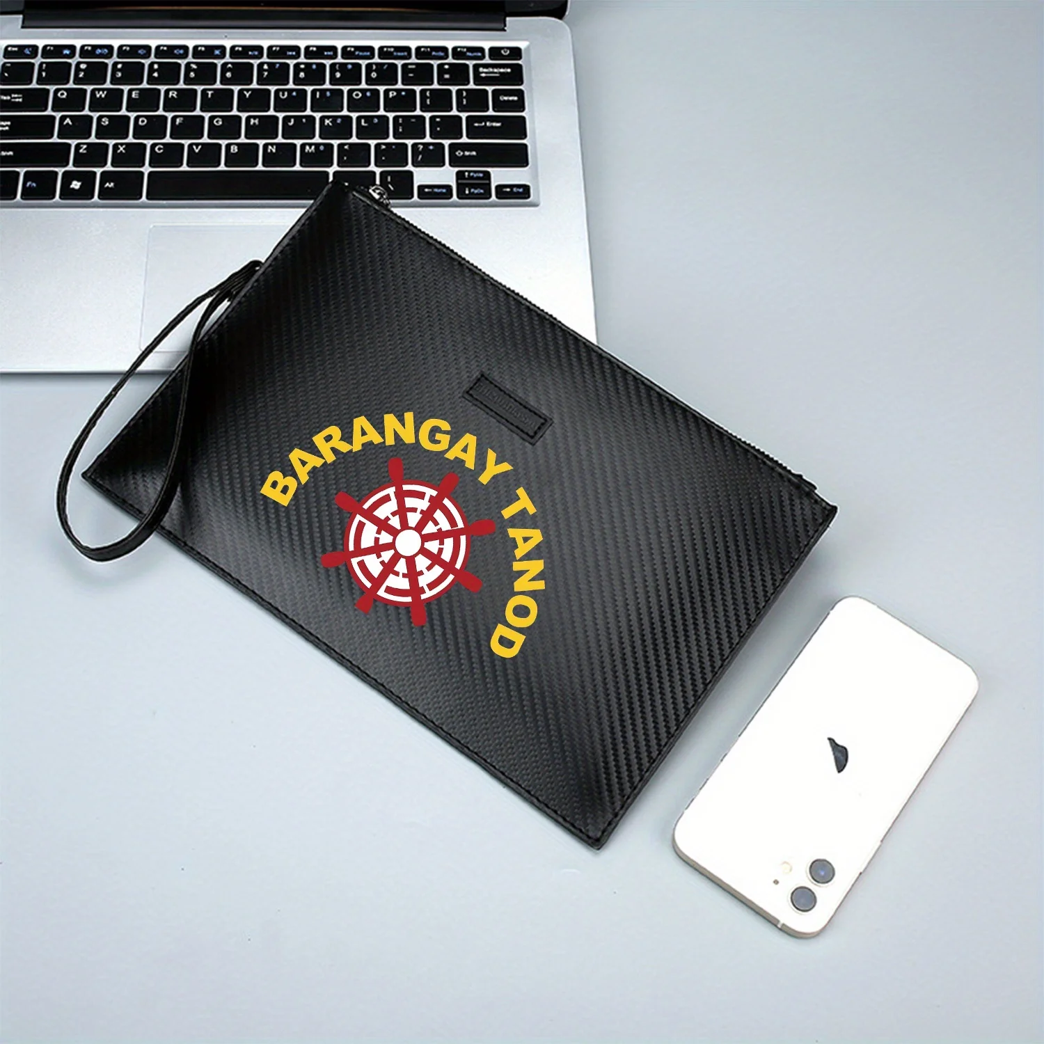 Steering wheel text circle design Elegant Printed PU Men's Handbag Fashionable and Practical for Everyday Carry