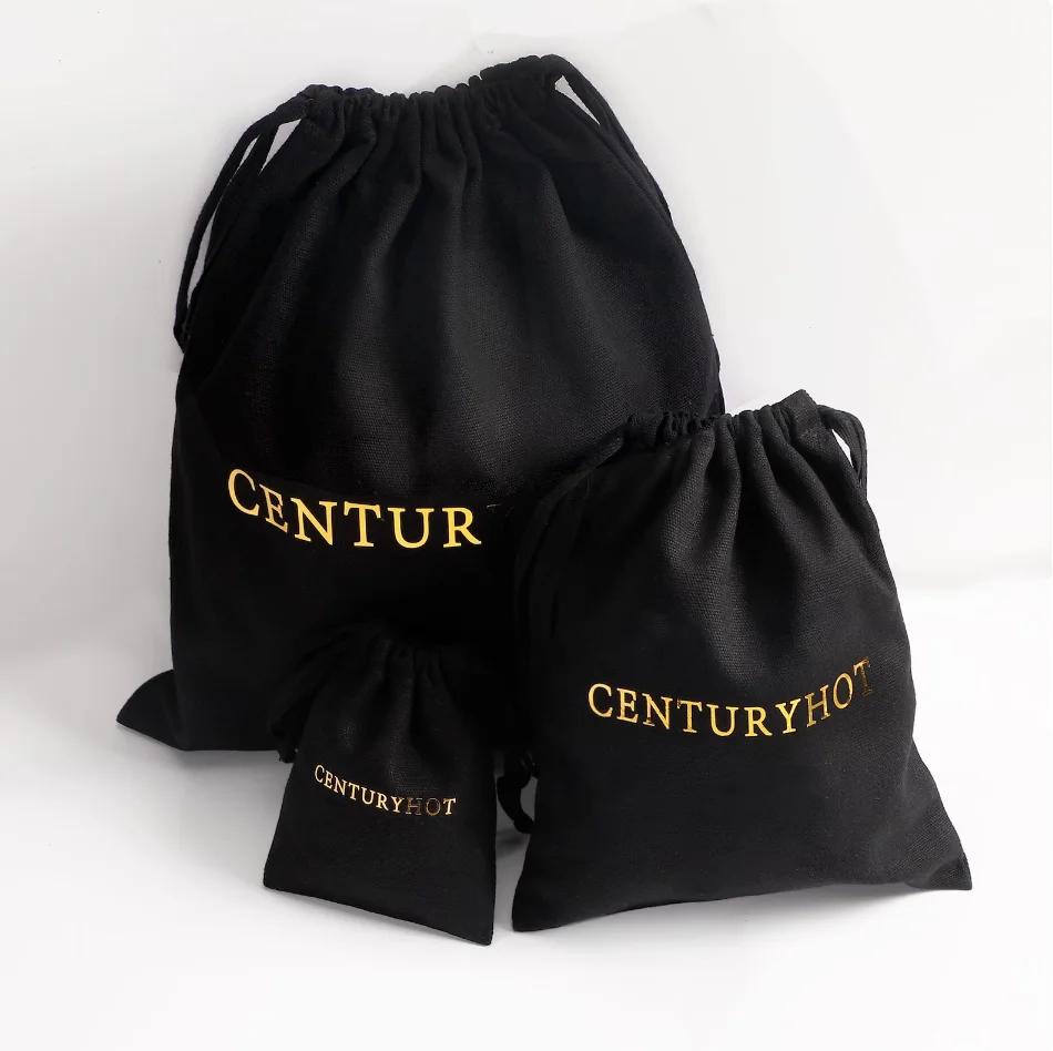 

50 pcs Black color high quality canvas bag double drawstring bag printing custom jewelry packaging dust bag free shipping