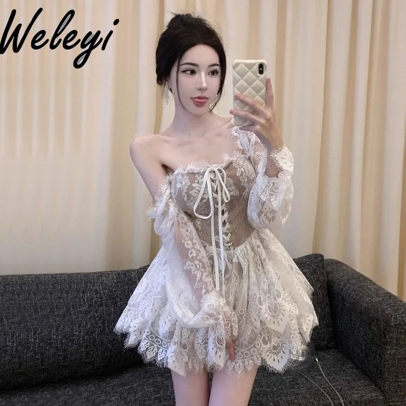 

Ropa Mujer Sweet Kleider Short Frock Cute Fairy Dresses Birthday Party Light Luxury High End Niche Lace Princess Puffy Sukienka