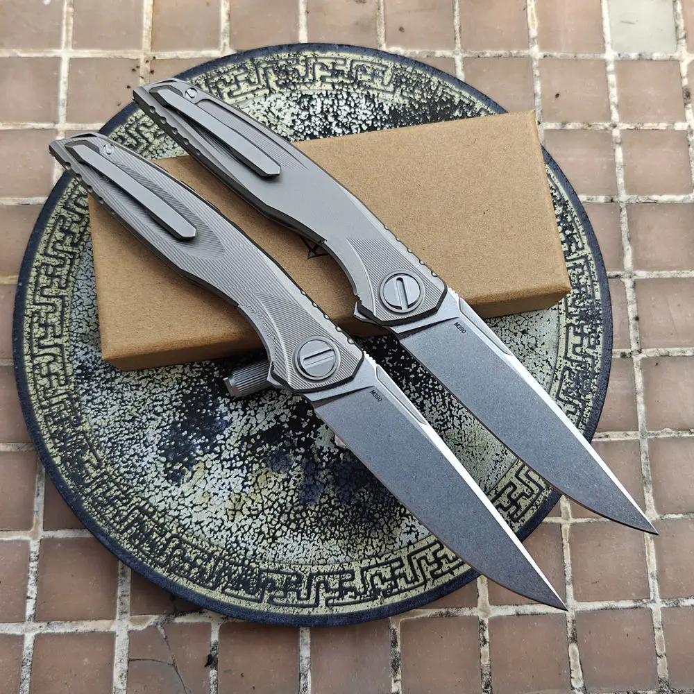 JUFULE nuevo Astrum mango de titanio cuchillo de hoja plegable rodamiento de cerámica pez táctico al aire libre caminata campamento caza M390 Logo EDC herramienta