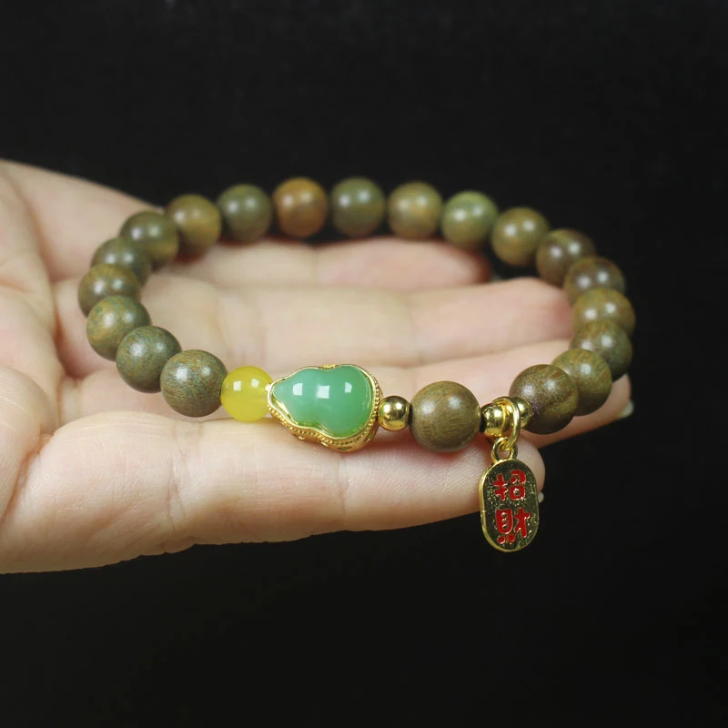 Sandalwood 8mm with Fragrance, Green Gourd Fortune Amulet, Buddhist Bracelet, Decorative Item, Prayer Bead J