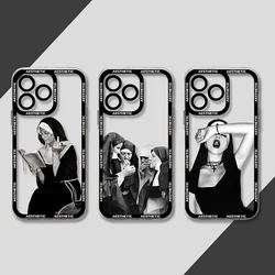 Transparent Cover Phone Case For Smoking Nuns Art Aesthetic iPhone 16 15 14 13 12 11 Mini Pro Max X XR XSMax 7 8 Plus SE20