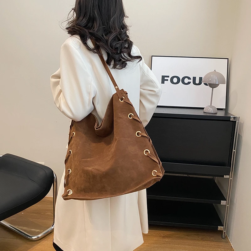 Ladies Handbags Brown Women Bags Designer Tote Luxury Brand Suede Leather Shoulder Bag Women Top Handle Bag Female Sac A Main