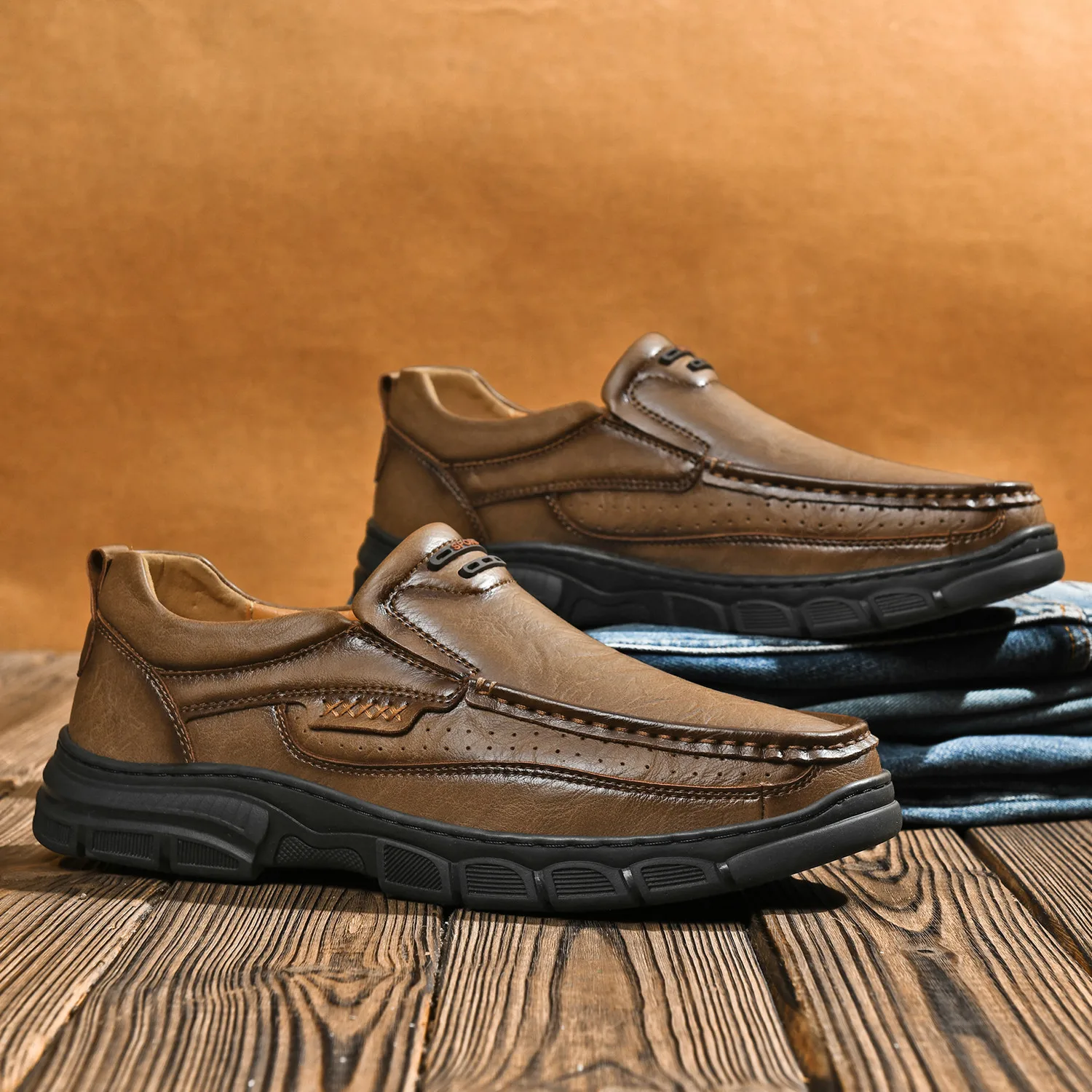 Men's Thick Rubber Bottom Breathable Casual Leather Shoes Classic Loafers Comfortable Leisure Footwear For Men Summer New