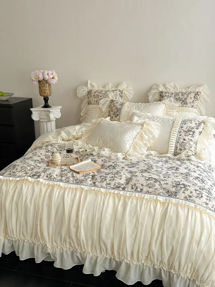 Hxl romantic girly lace cotton four-piece set