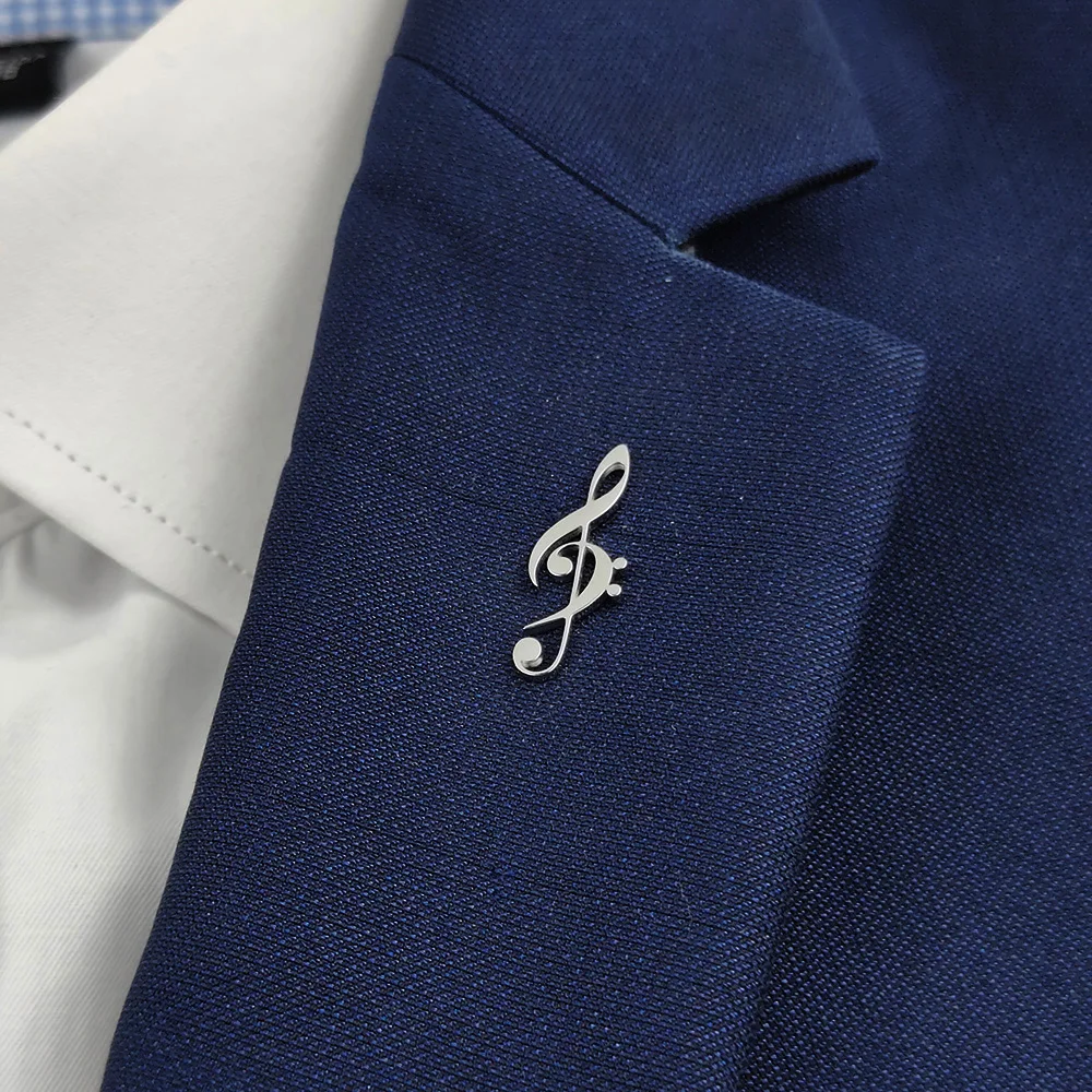 Fashionable music symbol brooch stainless steel lapel pin, melody symbol, music lover accessories, popular music accessories