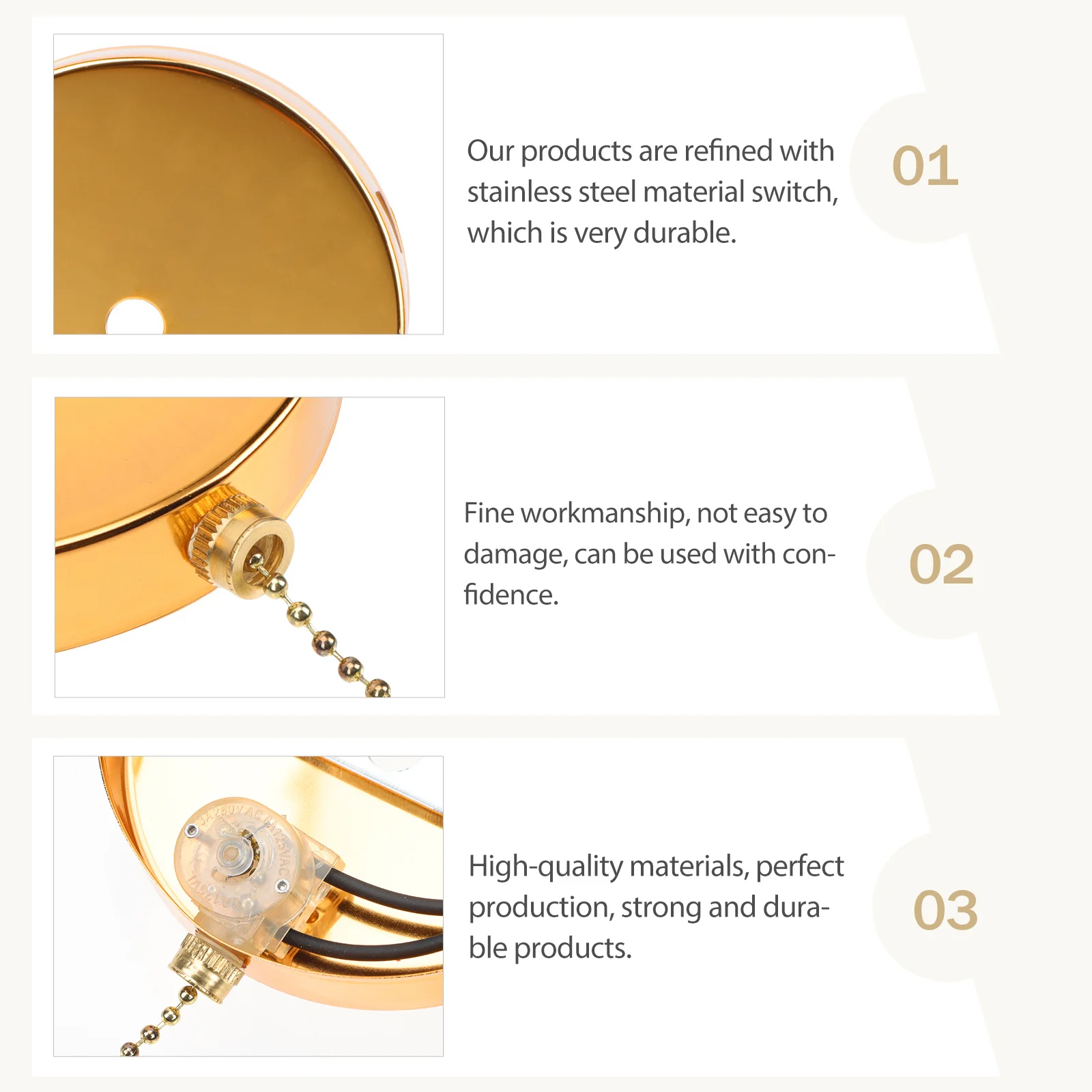 

1set 1Set Stainless Steel Pull Chain Switch For Ceiling Fan Lamp Light Replacement Pull Cord Wall Pullswitch Accessory