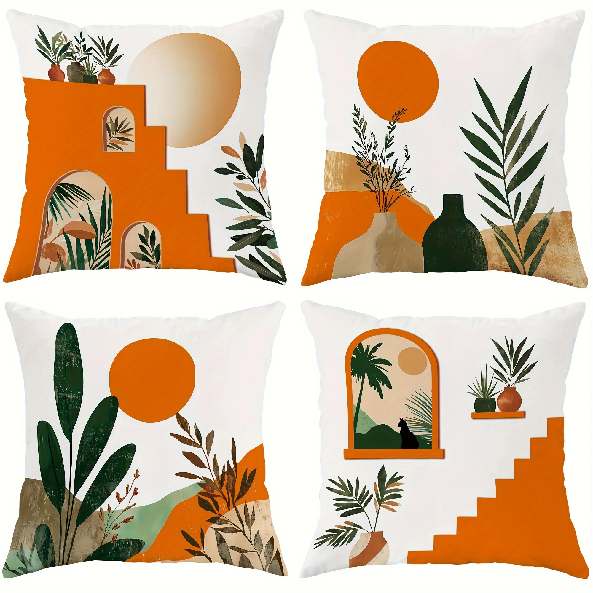 

Home Decor Bohemian Plants And Arches Pattern Pillow Covers Pattern Cushion Cover Suitable For Sofa Bedroom Car Pillow Cover