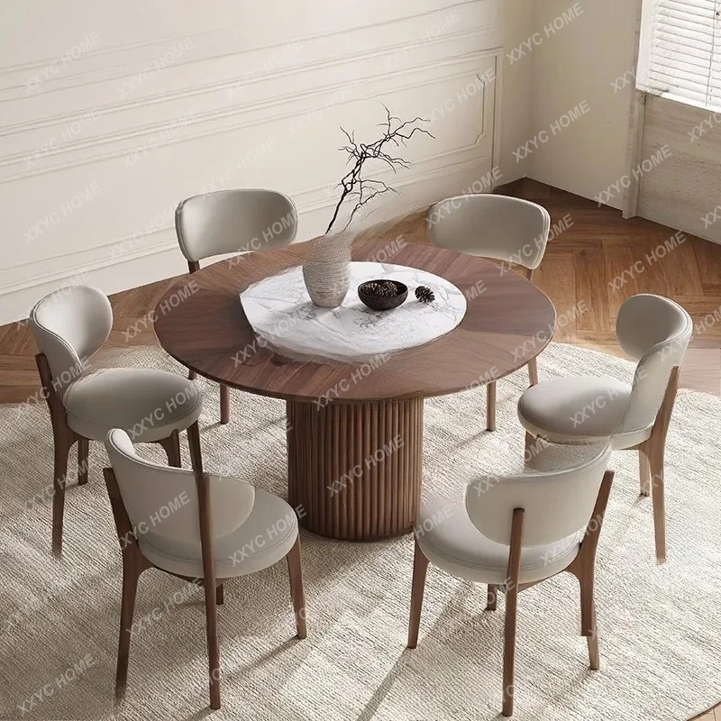 wabi style solid wood dining table round modern simple line cylindrical  retro home table