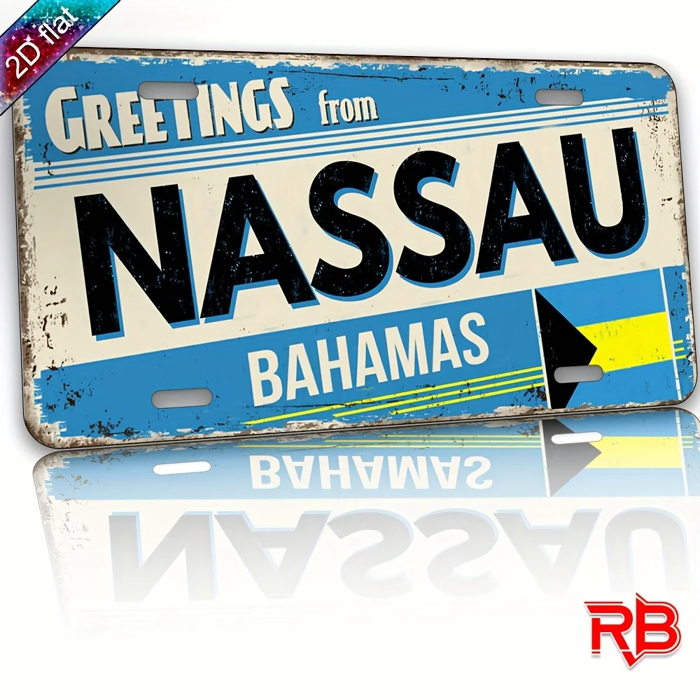 2D Flat, 1pc Aluminum Metal Sign - Vintage Nassau Bahamas Greetings Wall Decor, UV Printed 30.48cm x 15.24cm Rustic Distressed F