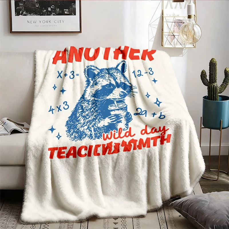 Funny Math Teacher Flannel Throw, Math Teacher Cozy Blanket, Another Wild Day Teaching Math, Raccoon Teacher Warm Blanke