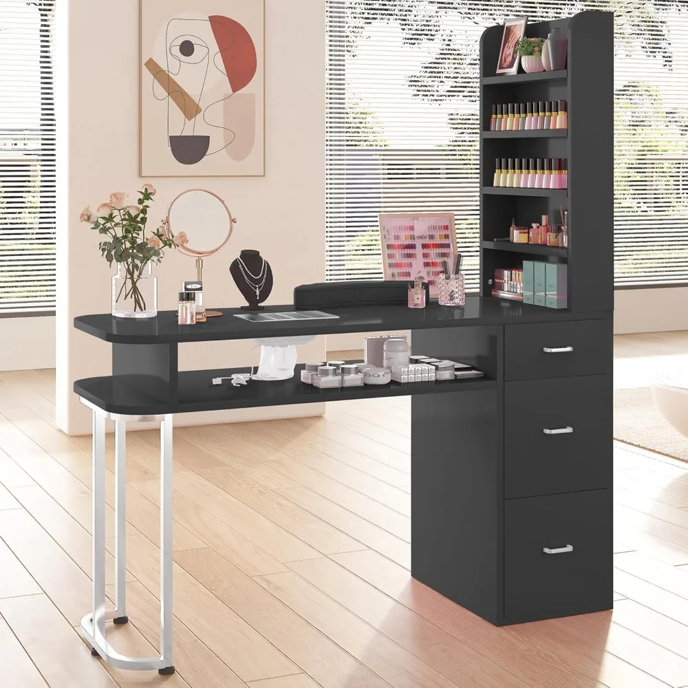 

Manicure Table, Large Professional Nail Station for Nail Tech with Side Cabinet and Large Drawers, Nail Workstation