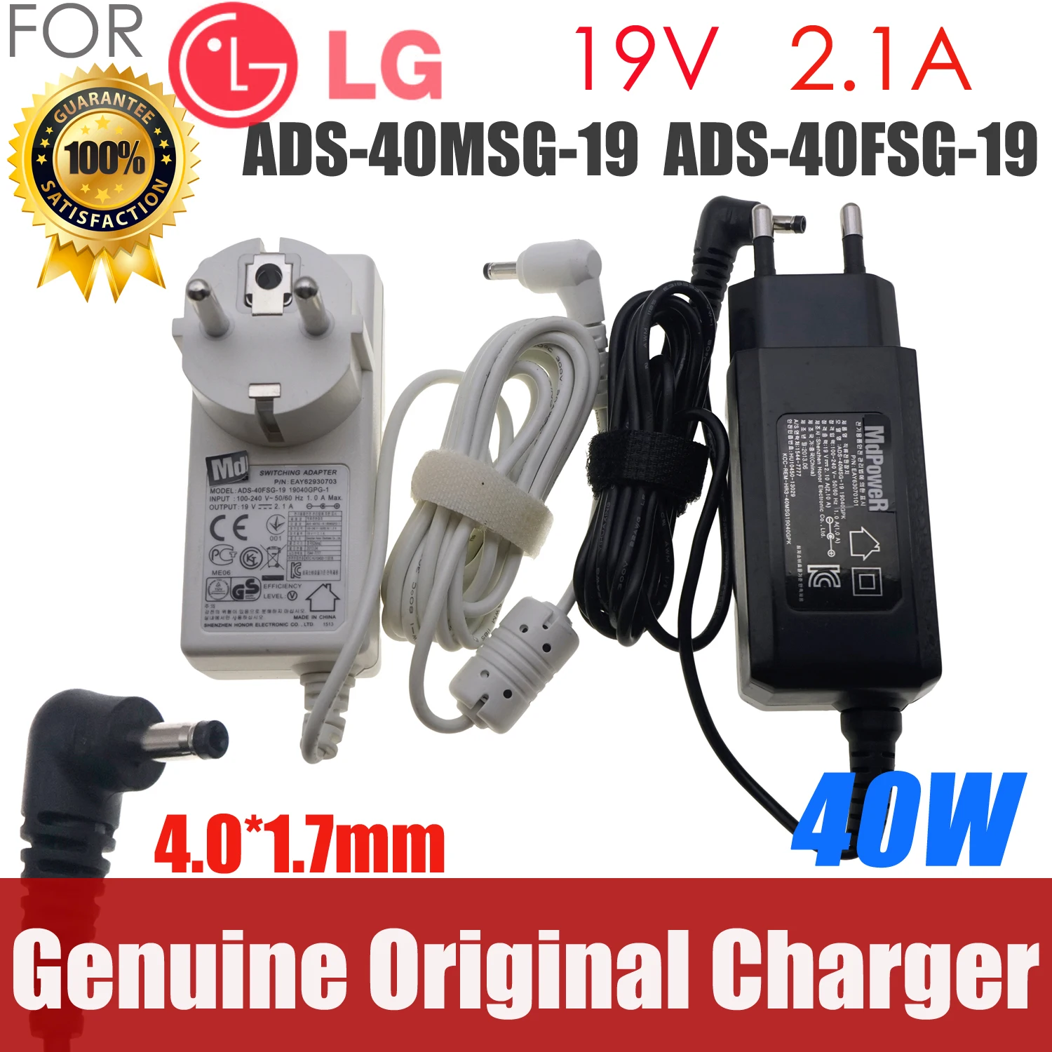 19V 2.1A 40W 4.0*1.7mm Switching AC Adapter Charger For LG 4U5315U480 ADS-40MSG-19 EAY63070101 Power Supply