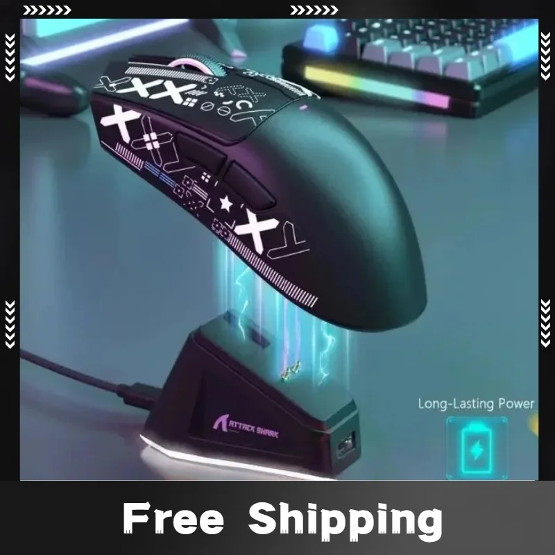 ATTACK SHARK X11 Wireless Gaming Mouse Charging Dock PixArt PAW3311 Gaming Sensor BT/2.4G Wireless/Wired Gift Anti-slip Sticker