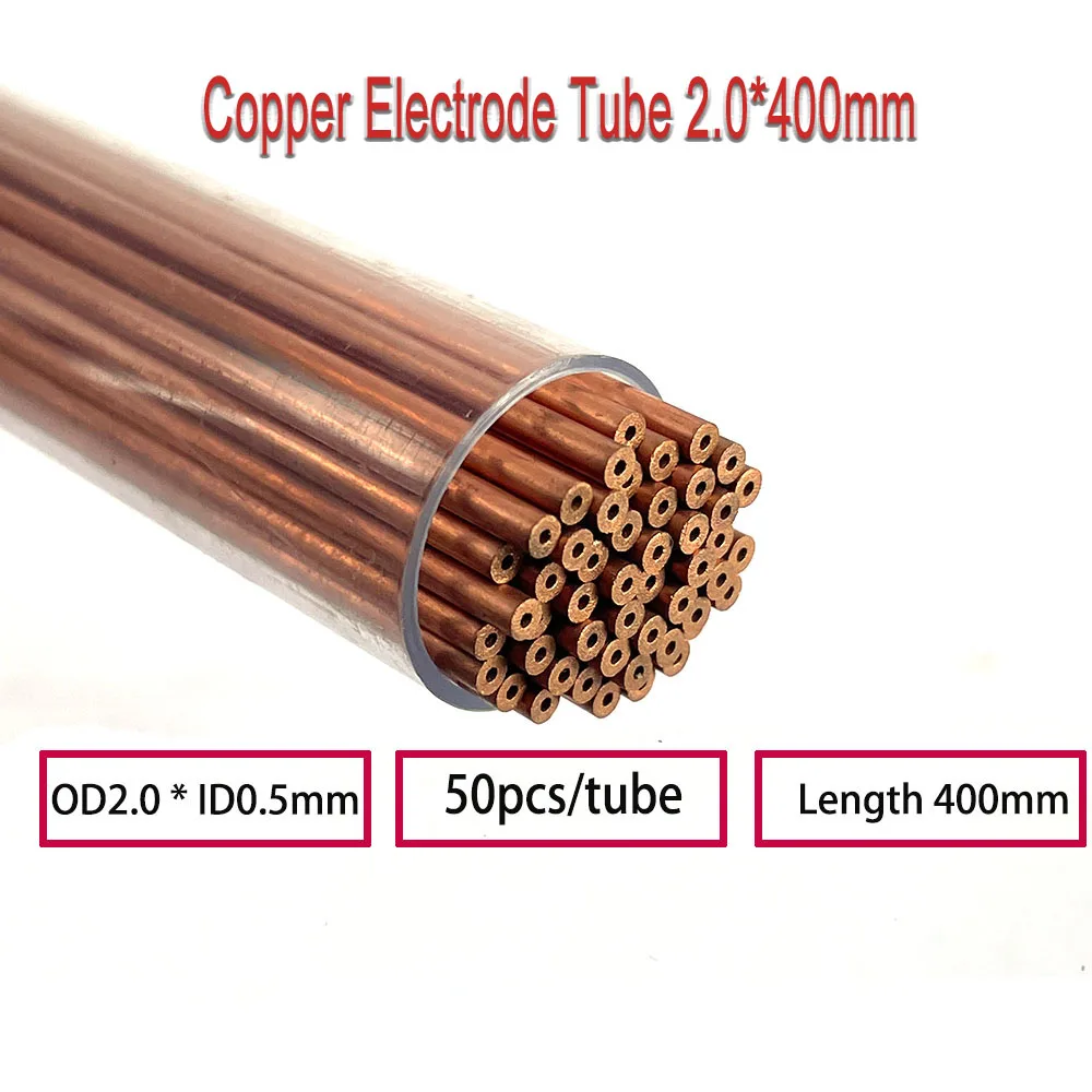 Bagian EDM tabung elektroda tembaga OD2.0 * 400mm id0.5 mm 50 buah lubang tunggal untuk mesin lubang bor WEDM