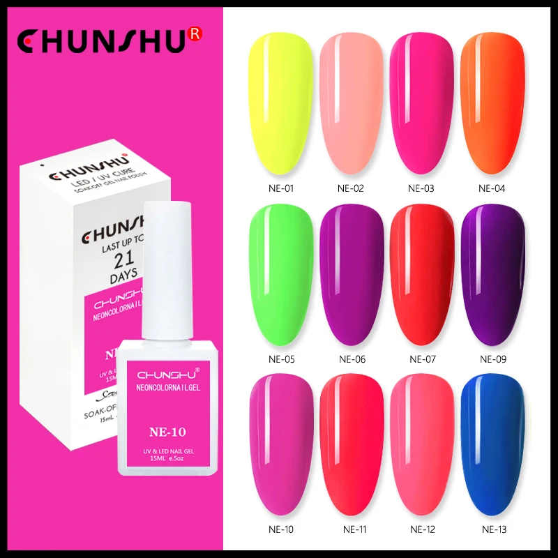 CHUNSHU 15ml Neon Color Nail Gel Polish Soak Off Summer Candy Hot Pink Green Yellow  Nails Art Gel Varnish Sugar UV Gels Lacquer