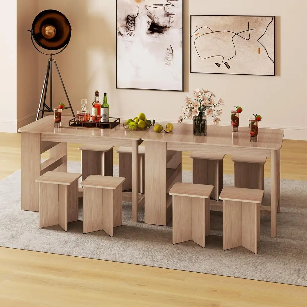 

5Pieces Dining Table Set for 4, Kitchen Table Set with Side Storage Shelf, 4 Square Stools, SpaceSaving Dining Furniture for Di