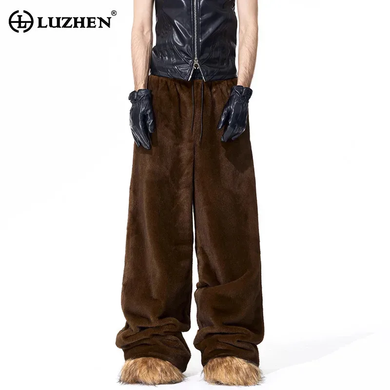 

LUZHEN 2025 зимние новые однотонные высококачественные матовые теплые утолщенные прямые повседневные брюки мужские модные красивые брюки JY4888