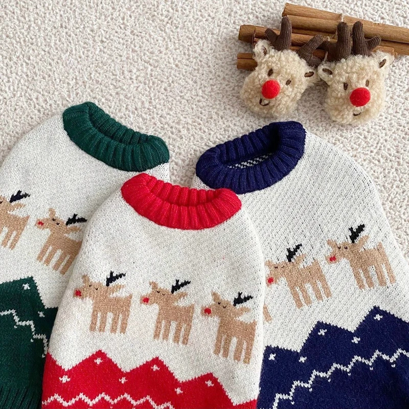 Classic Christmas Deer Dog Clothes Pet Knit Sweater Autumn Winter Teddy Pullover Bichon Warm New Year\'s Clothes