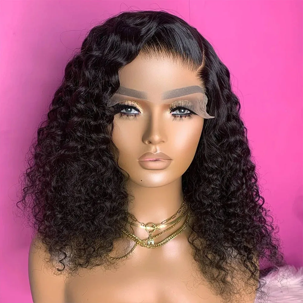 Short Bob Wig Curly Human Hair Wigs Deep Wave 4x4 Lace Frontal Wigs Brazilian Bob Lace Wig Hd Transparent Lace Wig On Sale 200%