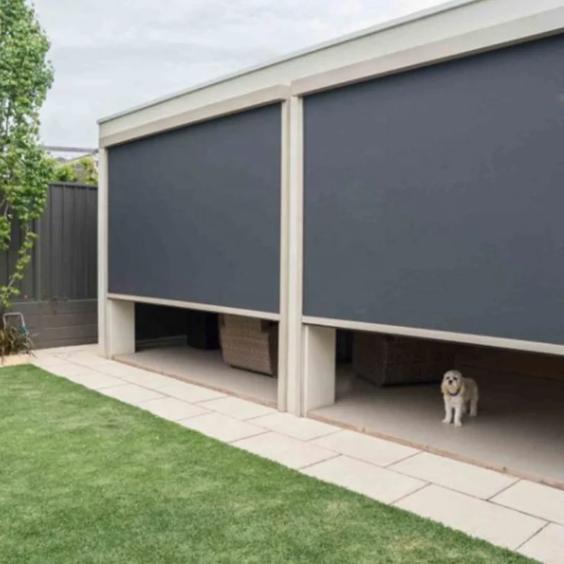 

Outdoor Ziptrack Blackout Waterproof Fireproof Electric Motorized Zip Exterior External Roller Sun Blinds Shades Customizable