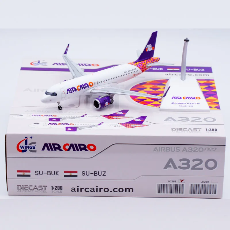 LH2308 Alloy Collectible Plane Gift JC Wings 1:200 Air Cairo Airbus A320neo Diecast Aircraft JET Model SU-BUK With Stand