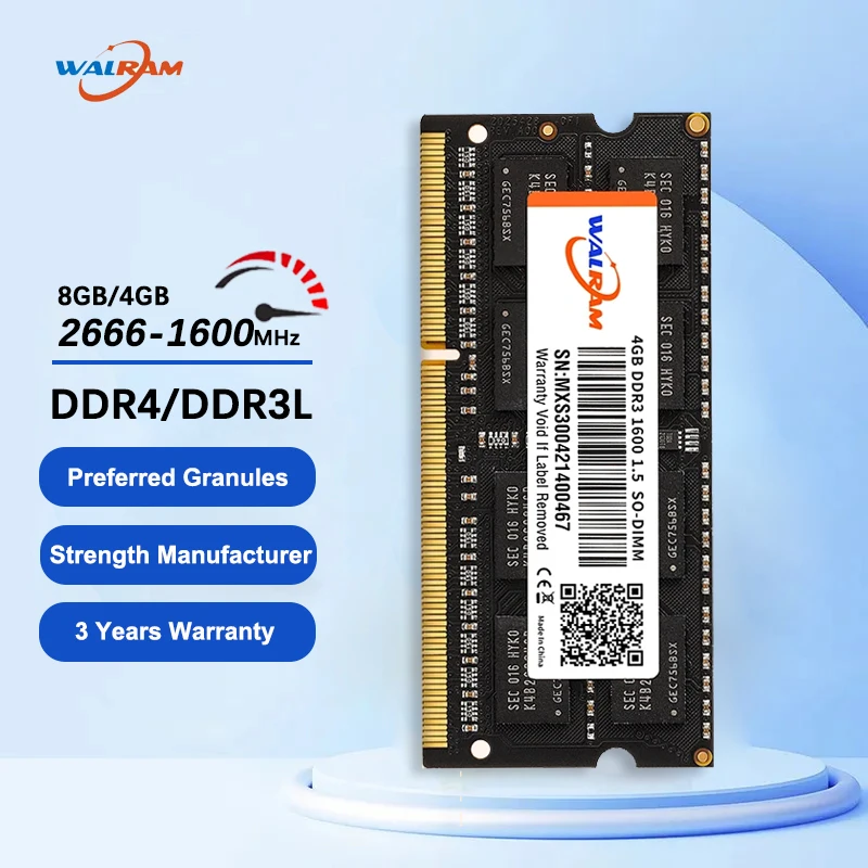 Walram DDR3 1600MHz Memoria RAM Laptop DDR4 8GB 2666MHz 4GB 16GB 32GB 3200MHz 2400MHz For Notebook Sodimm Memory RAM DDR3L 1600