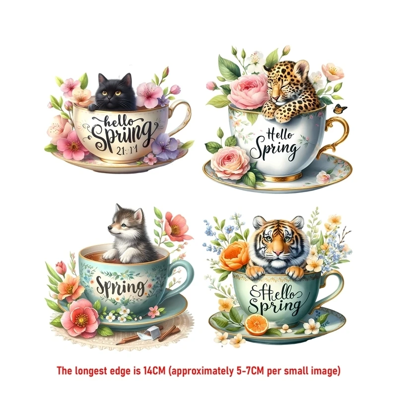 14 سنتيمتر الاطفال لطيف فنجان الشاي الحيوان الحديد على نقل الحرارة ملصق للملابس Pinted الفينيل الحرارية يزين قابل للغسل تي شيرت مائي