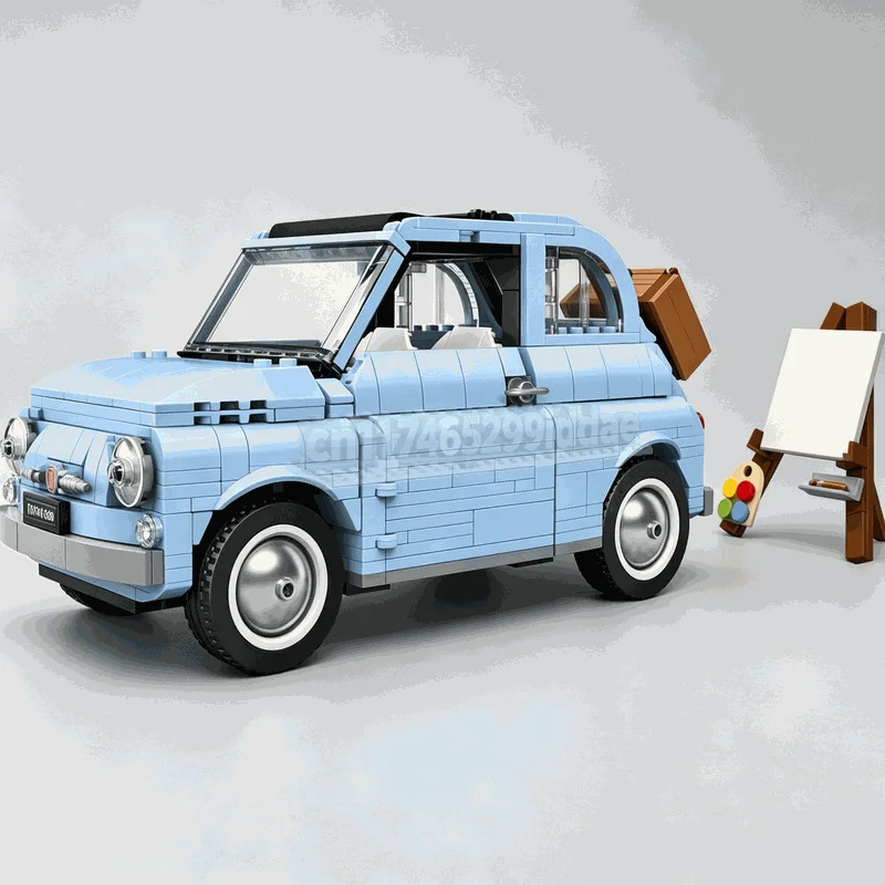 960PCS Classic Light Blue Vintage Car Building Blocks Model DIY Assembly Set Detailed Vehicle Display Collection Creative Gift