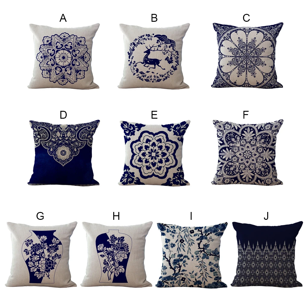 

Porcelain Flower Pattern Cushion Case Cover Lightweight Double Sided Pattern Washable Hug Pillowcase Bedroom Type 2