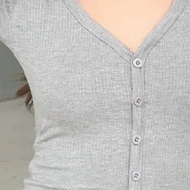

Women Single-breasted V-neck Long Sleeve Solid Color Basic Casual All-match Tops