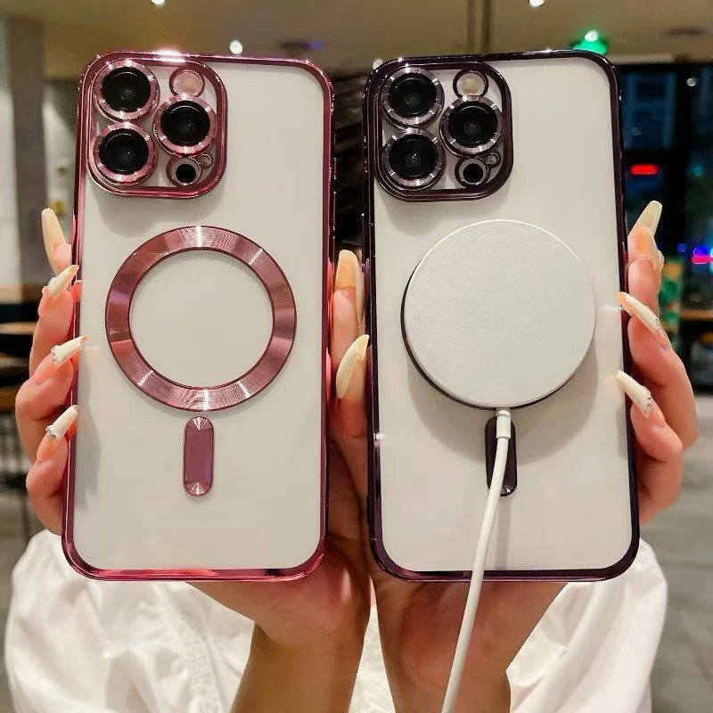 

Fashion Case For iPhone 17 16 15 14 Plus 13 Pro Max Magsafe Magnetic Wireless Charging Phone Case Plating Edge Soft TPU Cover