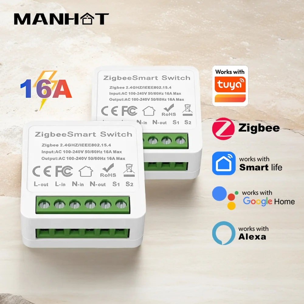 16A Zigbee3.0 Mini DIY Smart Switch Module Relay support 2-way Control Timer Function Works With Alexa Google Home Zigbee2MQTT