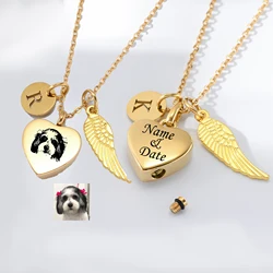 Personalized Stainless Steel Heart Ashes Urn Pendant Necklace Initial Letter Charm Engrave Pet Photo Memorial Jewelry Gift