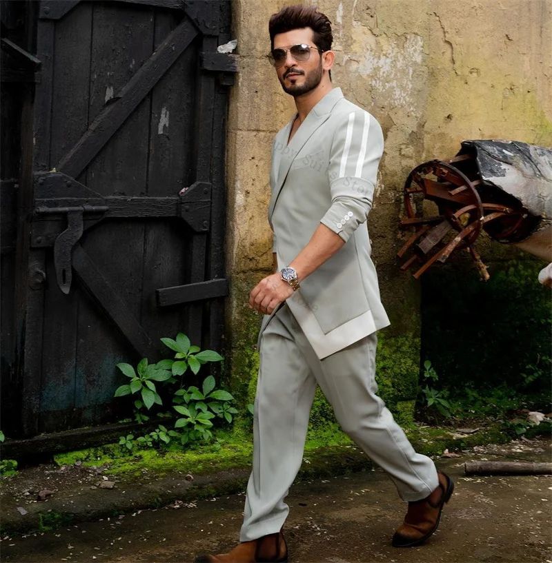 

Color Splicing Men Suit Set 2 Pieces Blazer+Pants Trousers Formal Office Coat Autumn Fall Wedding Tuxedo Customized Jacket