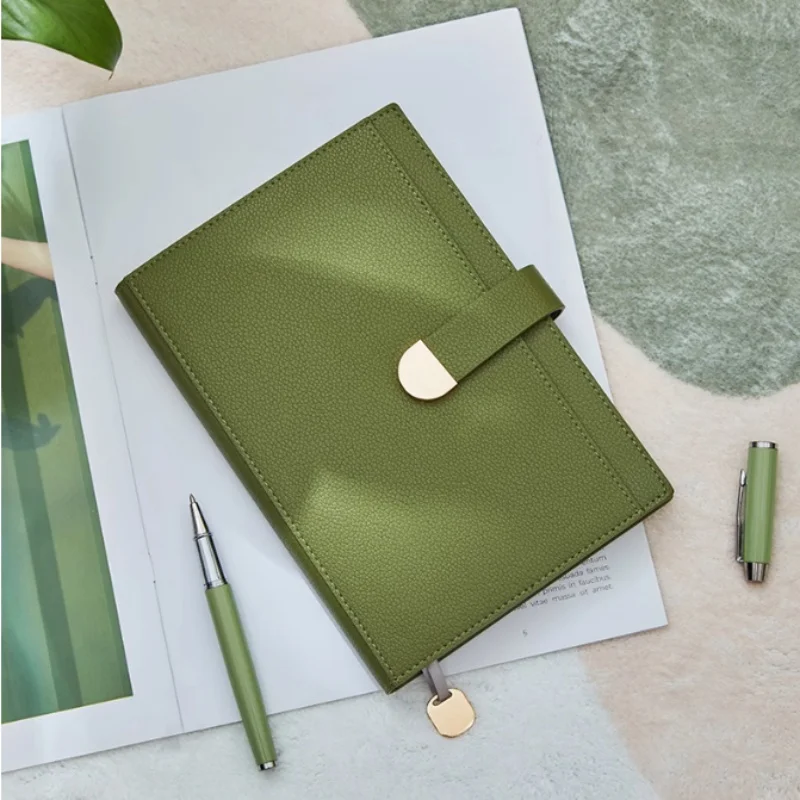 A5 Simple Business Office Study Work Meeting Record Notebook 128 Sheets Thicken Soft Pu Leather Daily Plan Diary Notebook