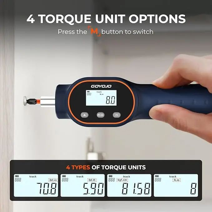 

Digital Torque Screwdriver 7.08–70.8 in-lb / 0.8–8 Nm, 1/4" Adjustable Torque Screwdriver Set for Electronics, and Mounting