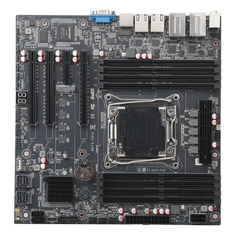 Cloud Star C612-8P M-ATX Motherboard LGA2011-3 DDR4 8 Memory Slots M.2 NVMe Quad 2.5G LAN BMC PCIe 3.0 ECC RECC NAS Build