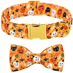 Personlized Unique Style Paws Halloween Dog Collar with Bow Fall Ghost Puppy Collar Flower Dog Collar Large Medium Small Dog