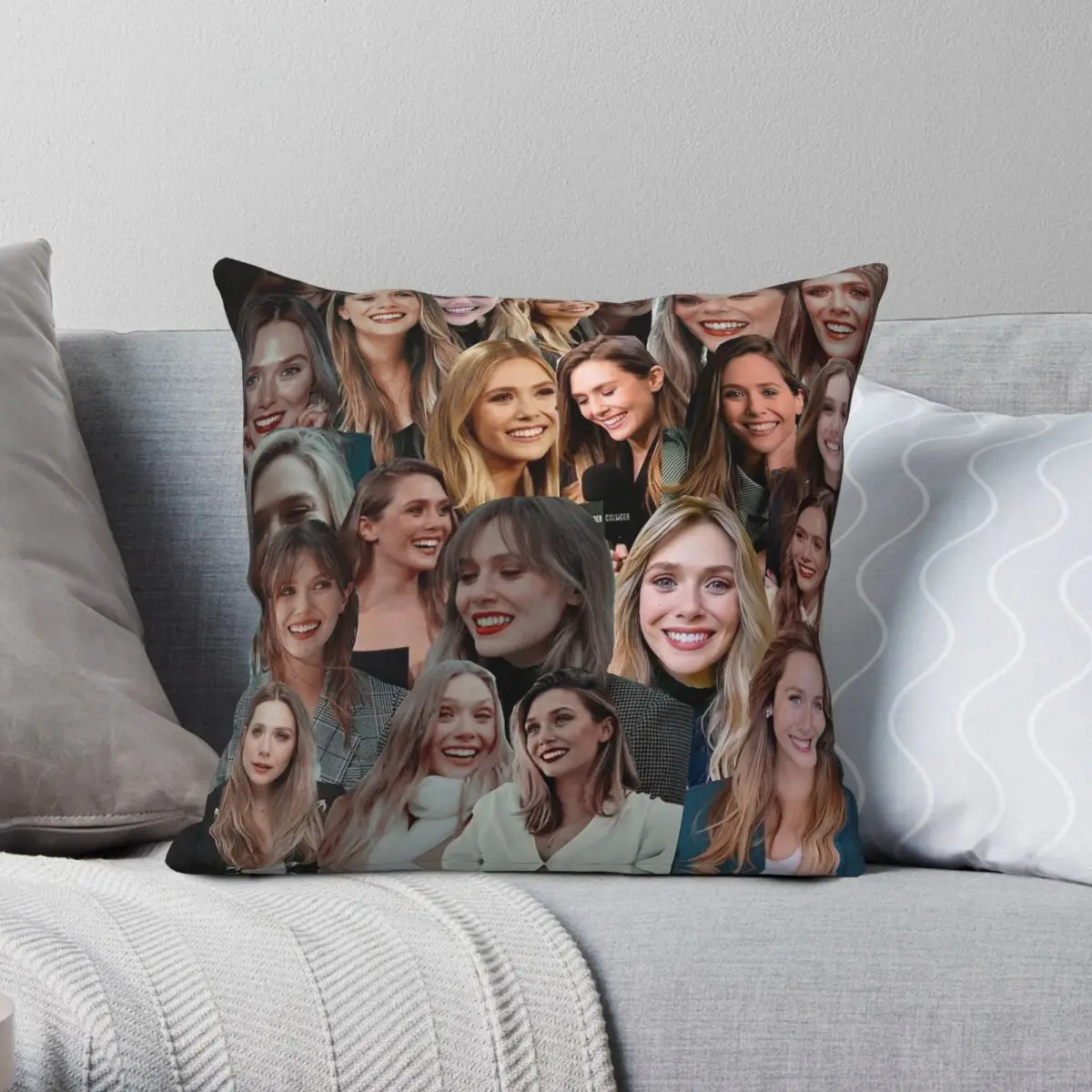 Elizabeth Olsen Collage Square Pillowcase Polyester Linen Velvet Creative Zip Decor Throw Pillow Case Home Cushion Cover