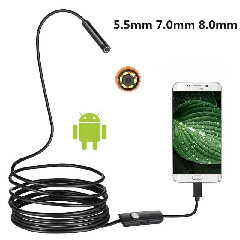 Practical 7MM Android Endoscope 3 in 1 USB/Micro USB/Type-C Borescope Inspection Camera IP67 Waterproof for Smartphone Computers