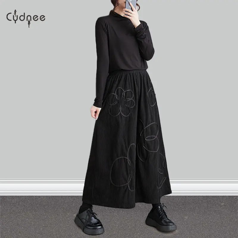 Corduroy Palazzo Pants Velvet Fabric Wide Cut Relaxed Fit Gender Neutral Wide Leg Pants For Autumn And Winter Slow Fashion