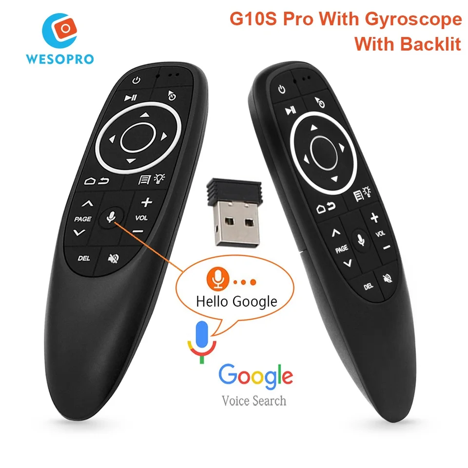 Control remoto de aire G10S Pro con voz, giroscopio inalámbrico mini 2.4GHz y aprendizaje IR para Android TV Box HK1 H96 Max X96 Mini