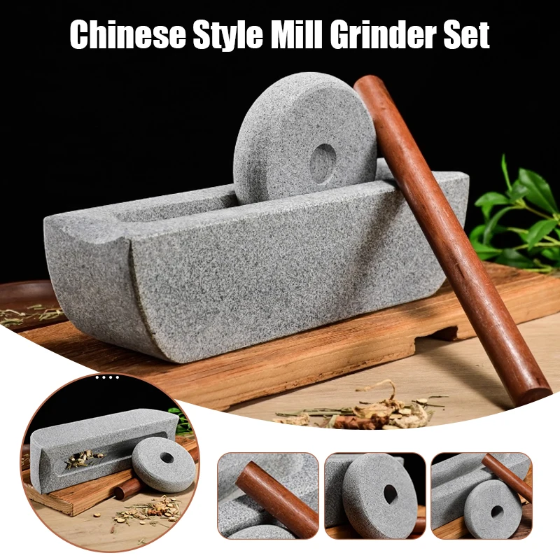 

New Chinese Style Mill Grinder Set Crusher Roller Tea Tray Seasoning Mills Traditional Chinese Medicine Grinding Machine Decor