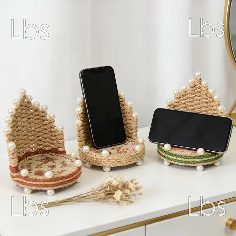 european style desktop handmade rope braided phone stand lazy portable for live stream decor